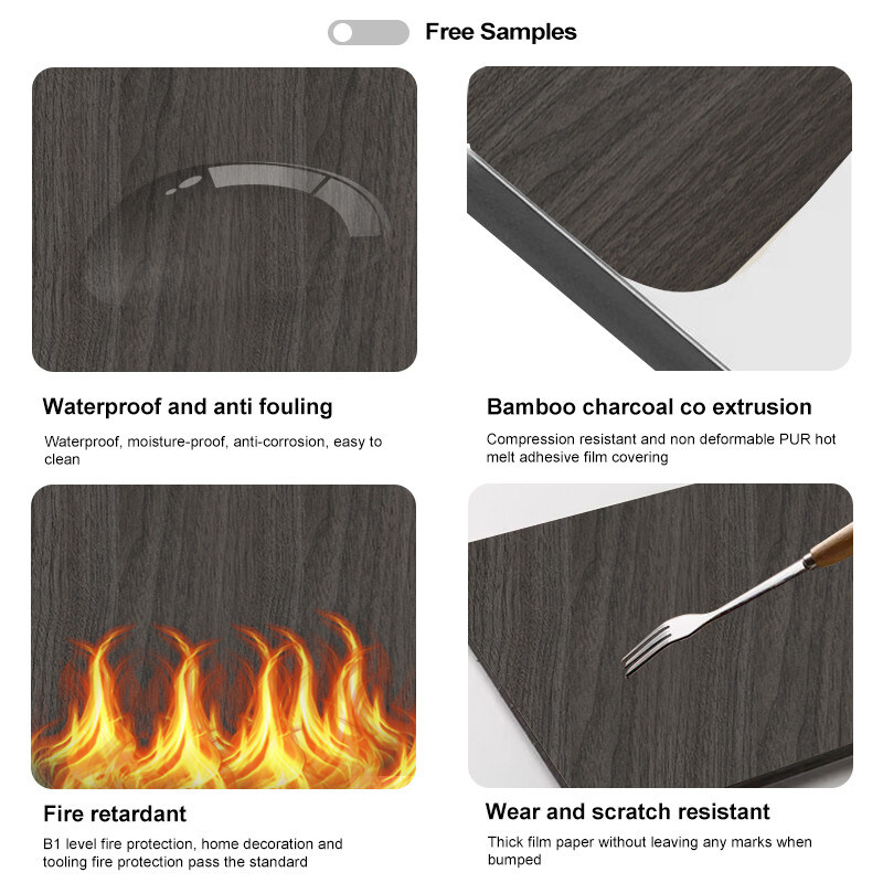 5 mm Painel de parede de PVC de grãos de madeira painel de parede decorativo de carvão de bambu flexível