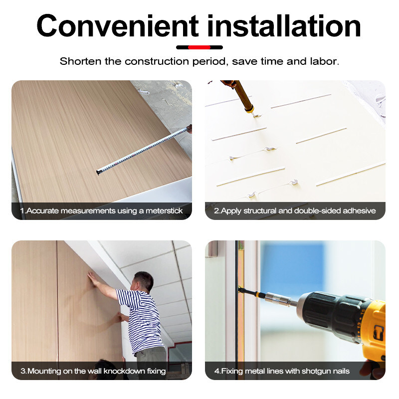 Painel de parede decorativo de PET Marmore Textura de parede de bambu Carvão de madeira Veneer de PVC