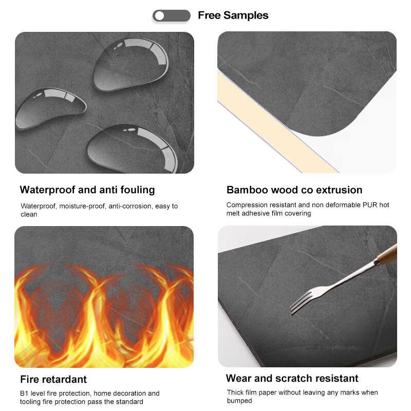 5mm / 8mm Decoração de interiores PVC Folha de mármore de bambu Carvão de parede