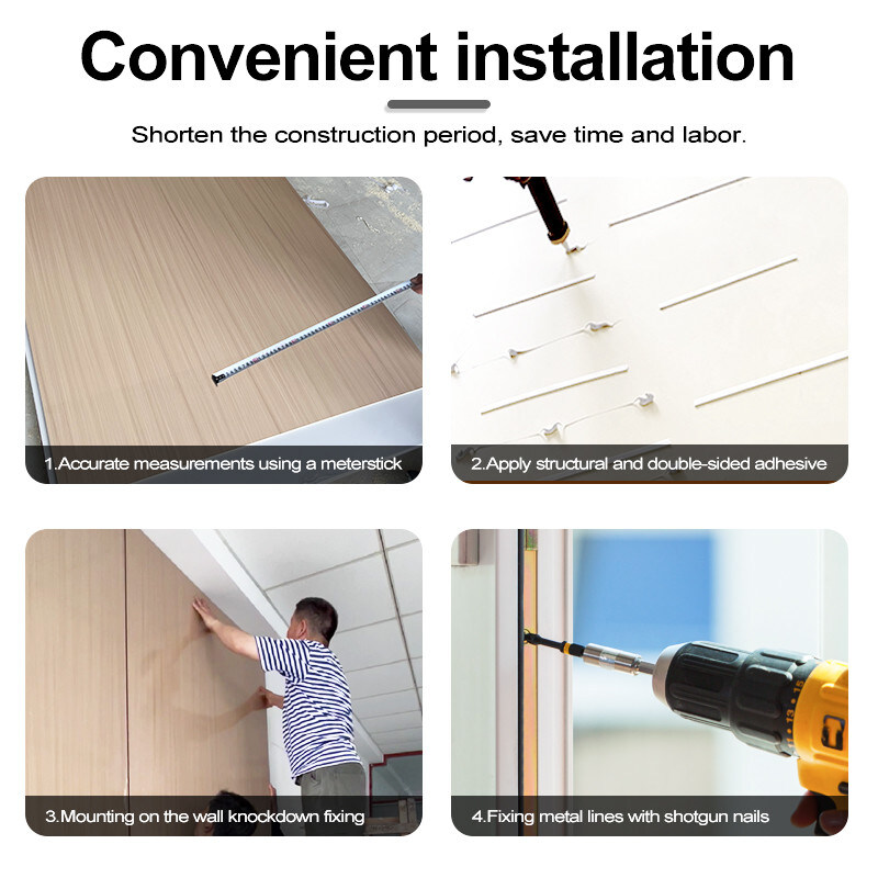 5mm / 8mm Decoração de interiores PVC Folha de mármore de bambu Carvão de parede