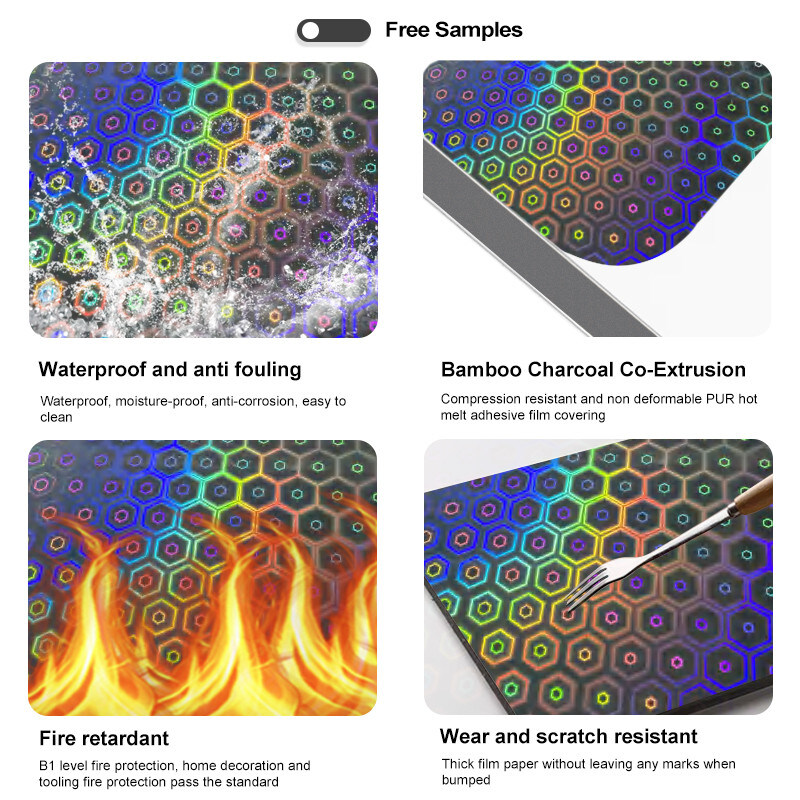 Pvc Board Laser& Mosaic Series Bambú Carvão de madeira Veneer Interior Decor painel de parede