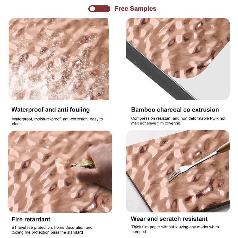 Painéis de parede decorativos à prova d'água Padrão de onda de água Bambus Carvão de madeira Painéis de folheado