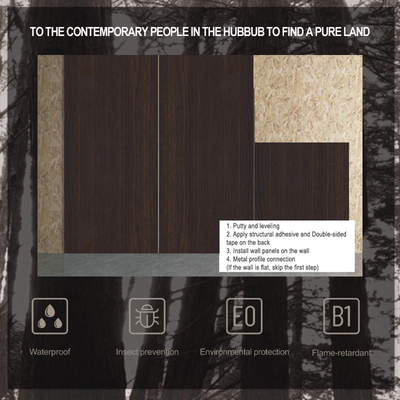Bamboo Carvão Madeira Veneer Madeira Grão Madeira Carvão Painel de parede de PVC à prova d'água